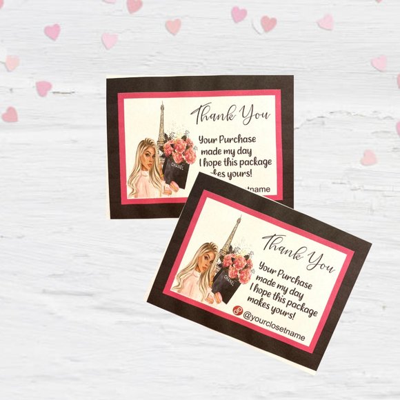 Thank You Cards for Small Business With Blonde Girl in Paris Design - Picture 2 of 4